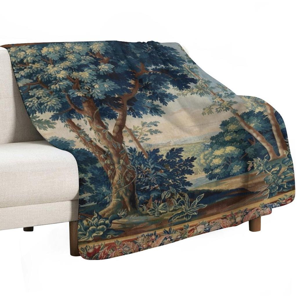 ALBERI VERDI IN PAESAGGIO BOSCHIVO Coperta da Arredo in Arazzo Fiammingo Antico Coperta Estiva Fresca e Traspirante per Dormire