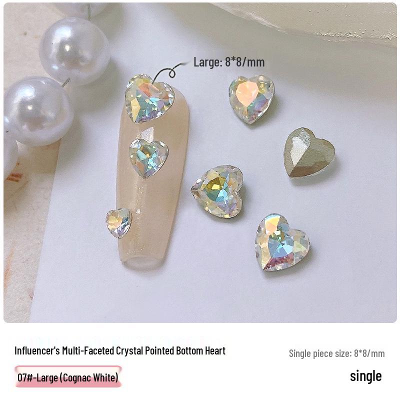 Heart Rhinestone Nail Art Accessories: Super Shiny Crystal Glass In Iridescent Peach, Small & Large Sizes