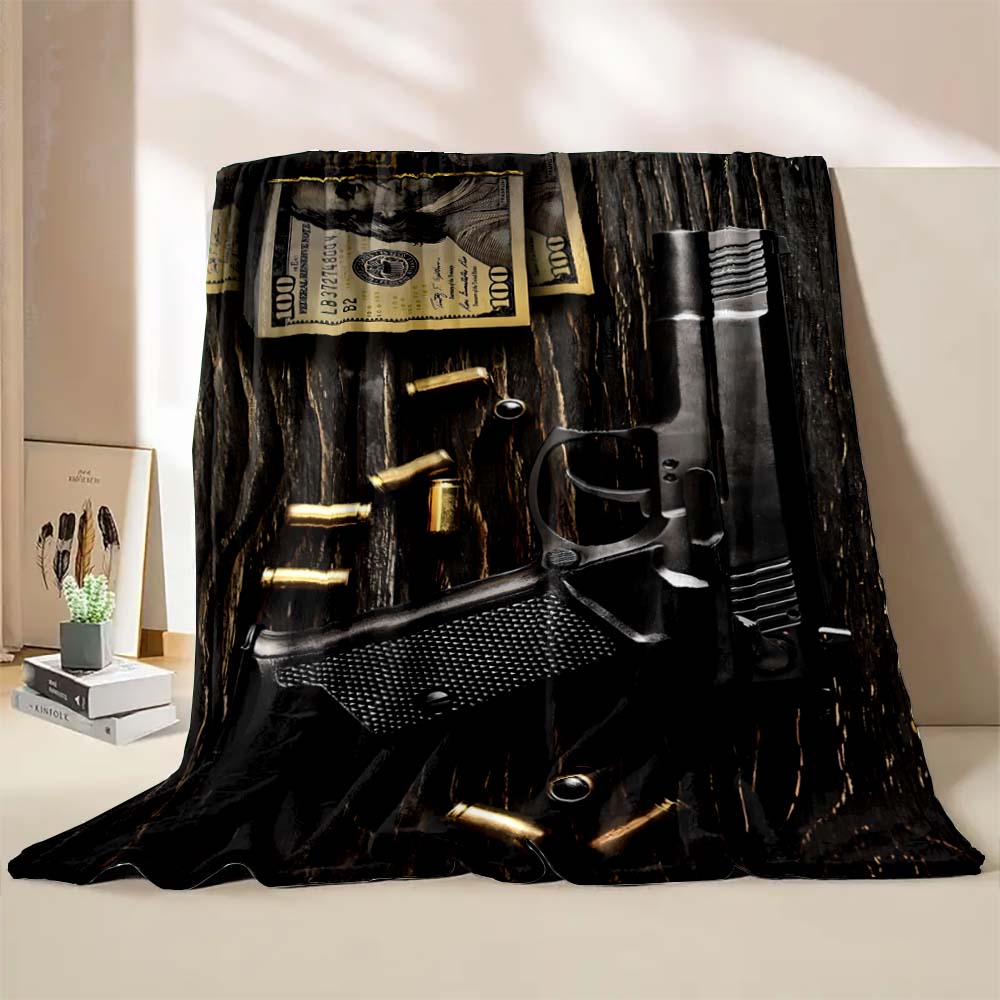 6 Sizes Arms Gun Art Printed Blanket Warm Soft and Comfortable Home Travel Blanket Sofa Bedding Cover Blanket Holiday Gifts