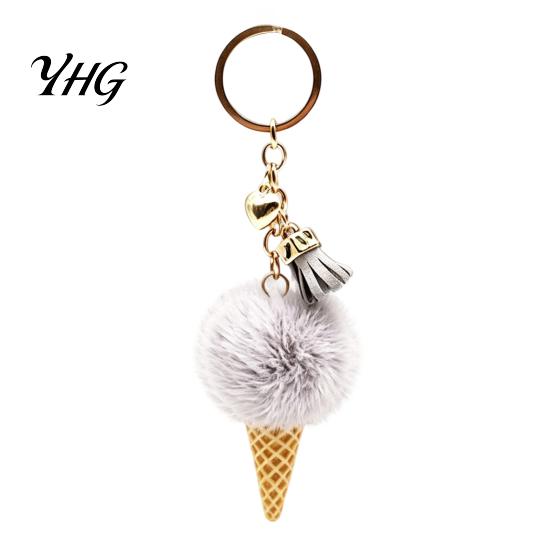 Soft Decorative Charm Plush Ice Cream Keychain for Backpacks, Fluffy Cone Keyring Decor Bag Charm, Pendant with Metal Ring Backpack Decoration