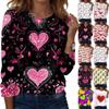 Women's Heart-shaped Printed Round-neck Loose Long-sleeved Top