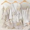 Elegant Women's Spring & Autumn Ice Silk Pajama Set: Long Sleeve Camisole Nightdress & Robe, 5-Piece Luxury Home Wear.