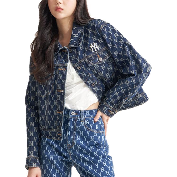 MLB Old Flower Official Windbreaker Casual Denim Jacket Women Jackets Blue 3FDKM0321-1