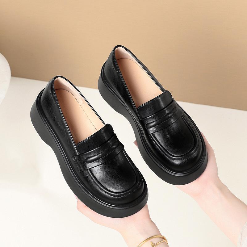 British Style Small Leather Shoes Spring Autumn New Single Shoes With Thick Sole Soft Leather Loafers Middle-Aged Women'S Shoes
