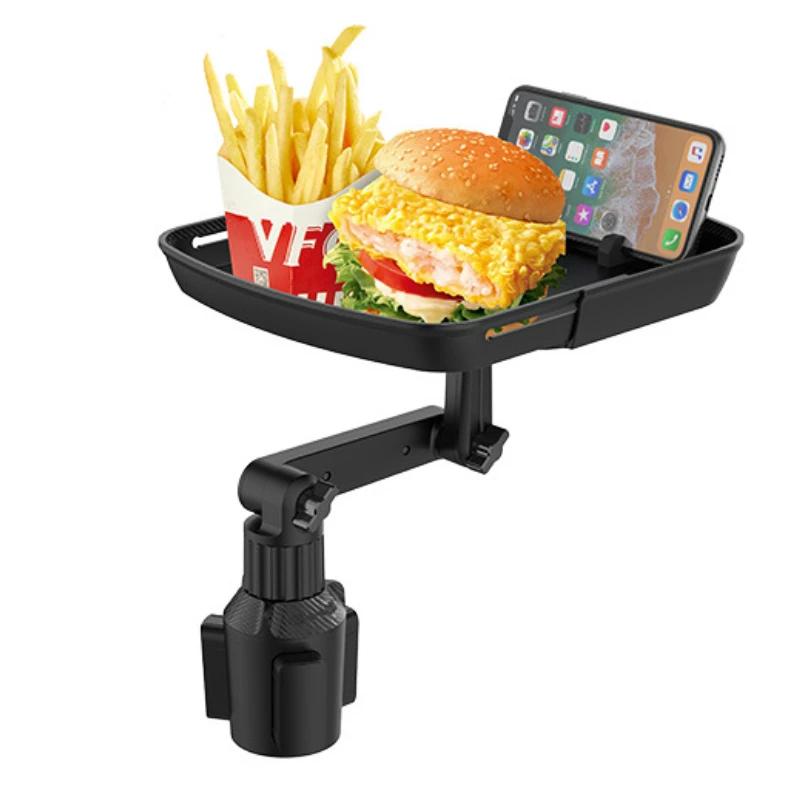 

Car Food Tray Universal Foldable Car Dining Plate with Cup Holder Phone Bracket Storage Tray Snacks Drinks Mobile Phone чорний