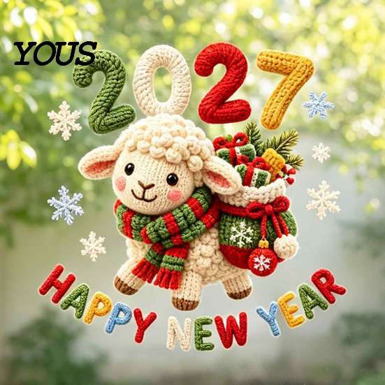 Easy Apply Static Decals Happy New Year Window Cling, 2027 Crochet Sheep Snowflake Holiday Decorative Stickers Glas Sticker, Reusable Christmas