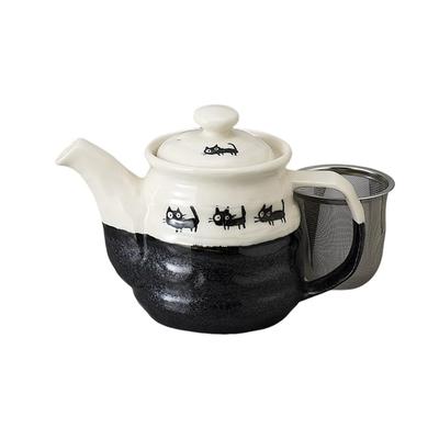 10 X 12 Black Cat Design Tea Mino Made In Stylish Ale-net Teapot, Cm, 500cc, (with Strainer), Porcelain, Ware, Japan,