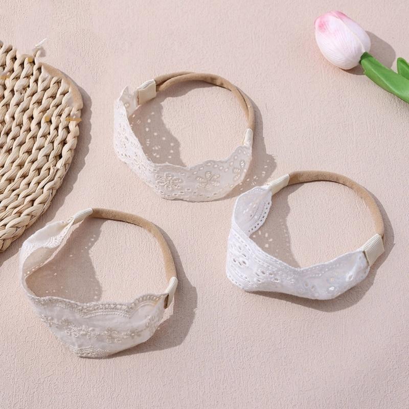 Delicate Embroidered Infant Headband White Lace Design Comfortable Hair Decoration for Photography Parties Daily Use