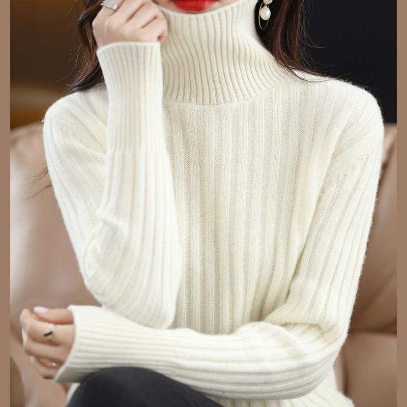 Autumn and winter new knitted sweater women's turtleneck draw loose and thin pullover sweater women's knitted bottoming shirt thickened
