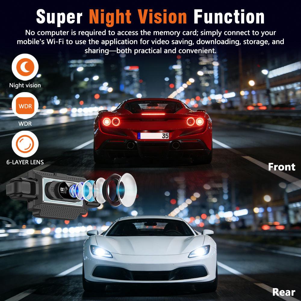 360° autokamera se 4 objektivy pro auta, WiFi aplikace, 1080P, 4-kanálový videozáznamník jízdy, kamera do kabiny a zadní kamera