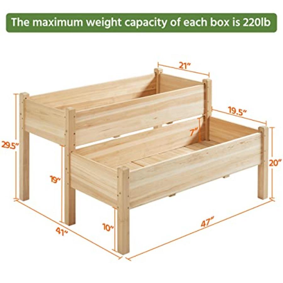47x41x30in Wooden Raised Garden Bed for Herb with 2 Tiers Elevated Planter Outdoor Garden Box with Legs and Drainage Holes In N