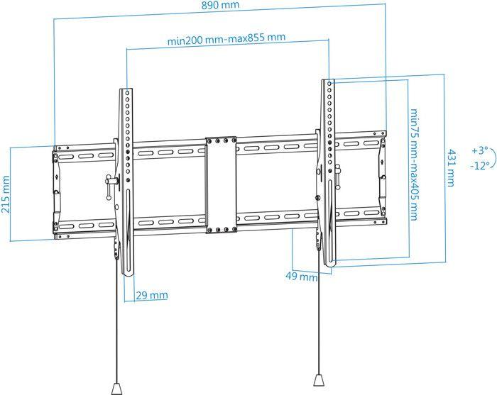 Support mural inclinable - TOOQ - 43" à 90" - VESA 200x200 à 800x400 mm - 70 kg max - Inclinaison +3°/-12°