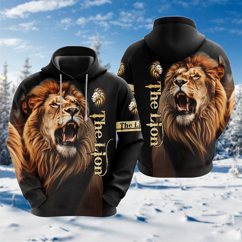 Cross Lion 3D Printed Hoodies For Men Clothing Harajuku Fashion Animal Graphic Sweatshirts Casual Boy Tracksuit Women Gift Tops