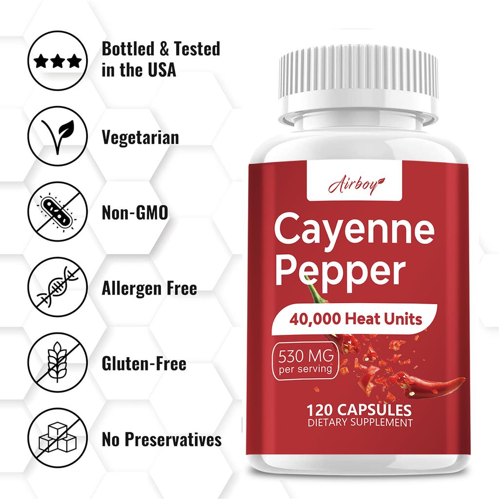 Airboy Cayenne Pepper 530mg 120 Capsules — Nutritional Support, Daily Wellness, Antioxidant Support