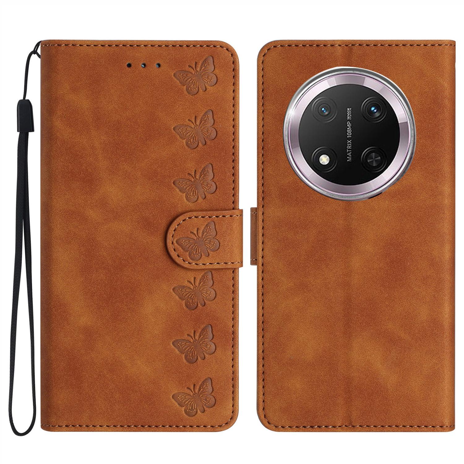 

For Honor X9c 5G Case Imprinted Butterfly Leather Wallet Phone Cover Brown