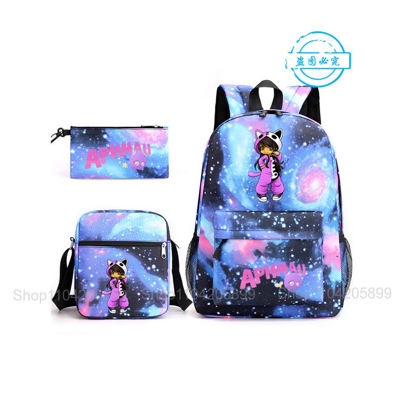 Aphmau Backpack Student Mochila School Bag Pencil Case Shoulder Bag 3PCS Set Fashion Girls Boys Game Cartoon SchoolBag Gift