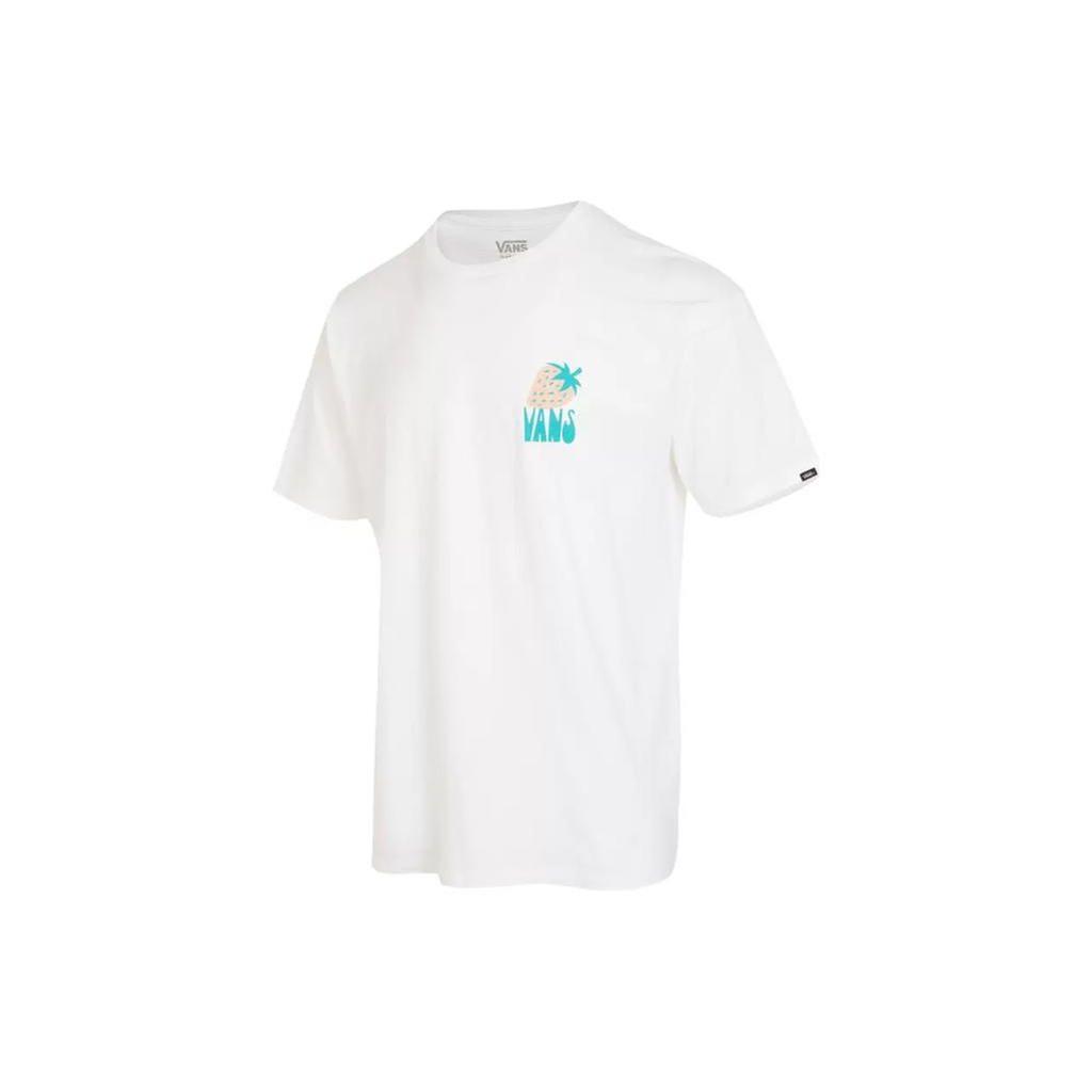 Vans Letra Morango Casual Respirável Versátil Moda Camiseta Masculina Tops Branco VN0006DMWHT