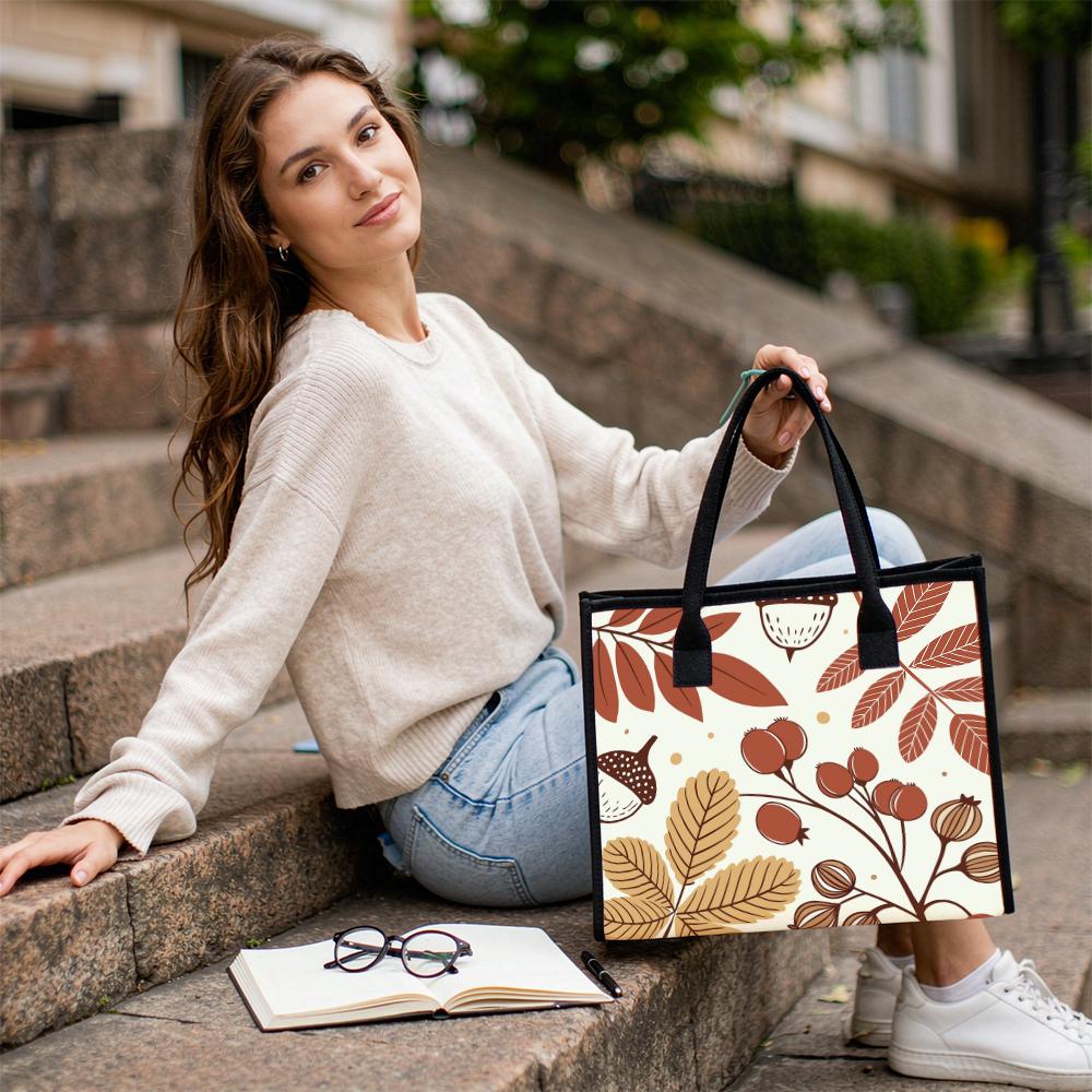 Autumn Pattern Tote Bag Casual Large Capacity Canvas Shoulder Bag for Daily Shopping Outdoor Commute Use