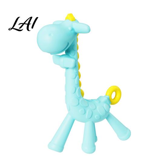 Baby Zahnfleischmassage Schnuller Baby Giraffe Beißspielzeug für Säuglinge Lebensmittelqualität Silikon Beißstab Linderung Kühlschrankfest Eiskalt BPA-Frei Beißring
