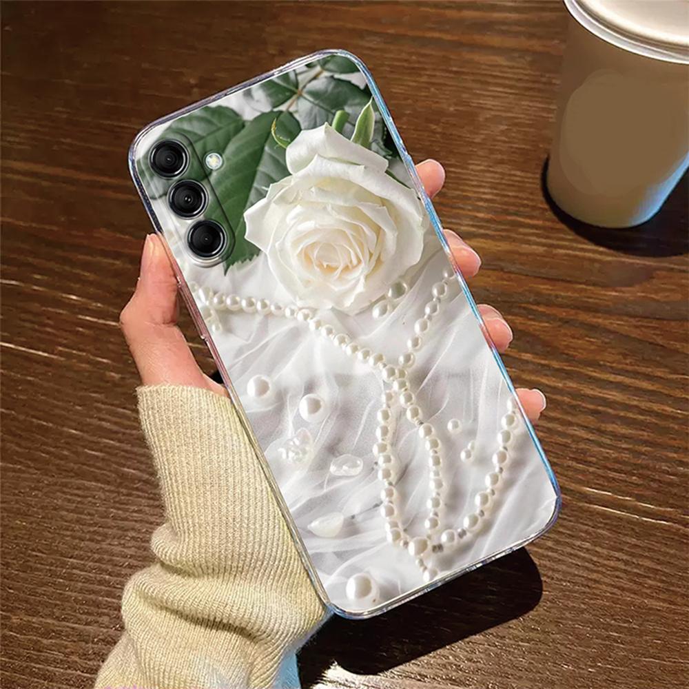 Olejomalba Květ bílé růže Pouzdro na telefon pro Samsung Galaxy A56 A16 A26 A36 A37 A57 A17 A13 A11 A10 Průhledný TPU kryt