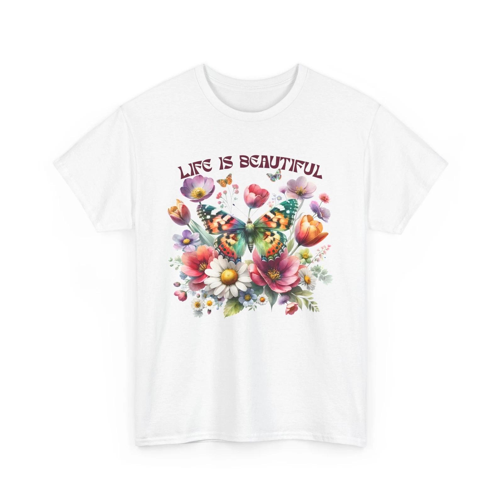 Blooming Garden T-Shirt | Vibrant Spring & Botanical Tee | Butterfly Shirt 4XL