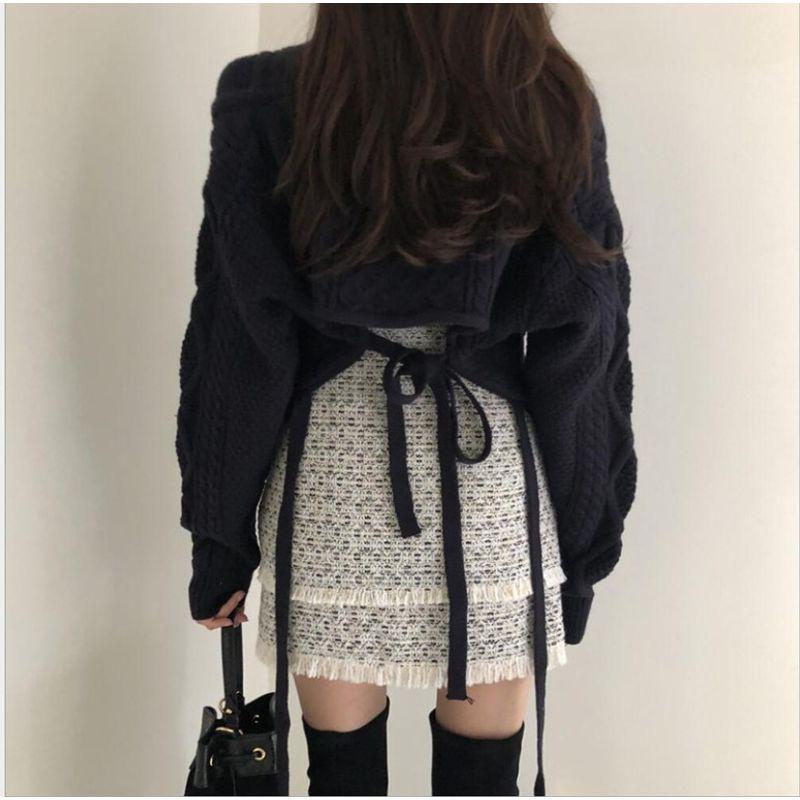 New Arrival Fall and Winter Korean Style Chic Fashionable Retro Hemp Pattern Back Strap Japanese Lazy Style All-Matching Knitted Sweater