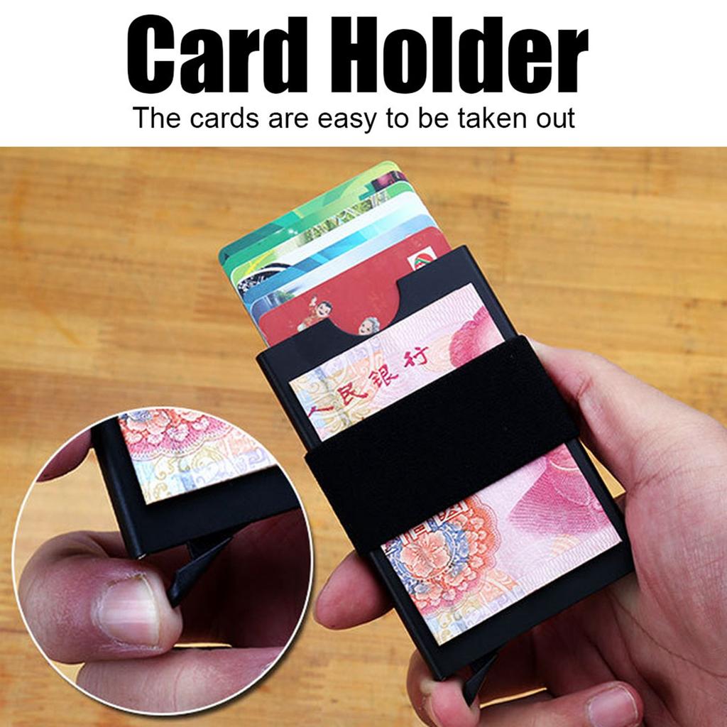 Portable Aluminium Alloy RFID Card Holder Credit Card Box Case Organizer with Elastic Band