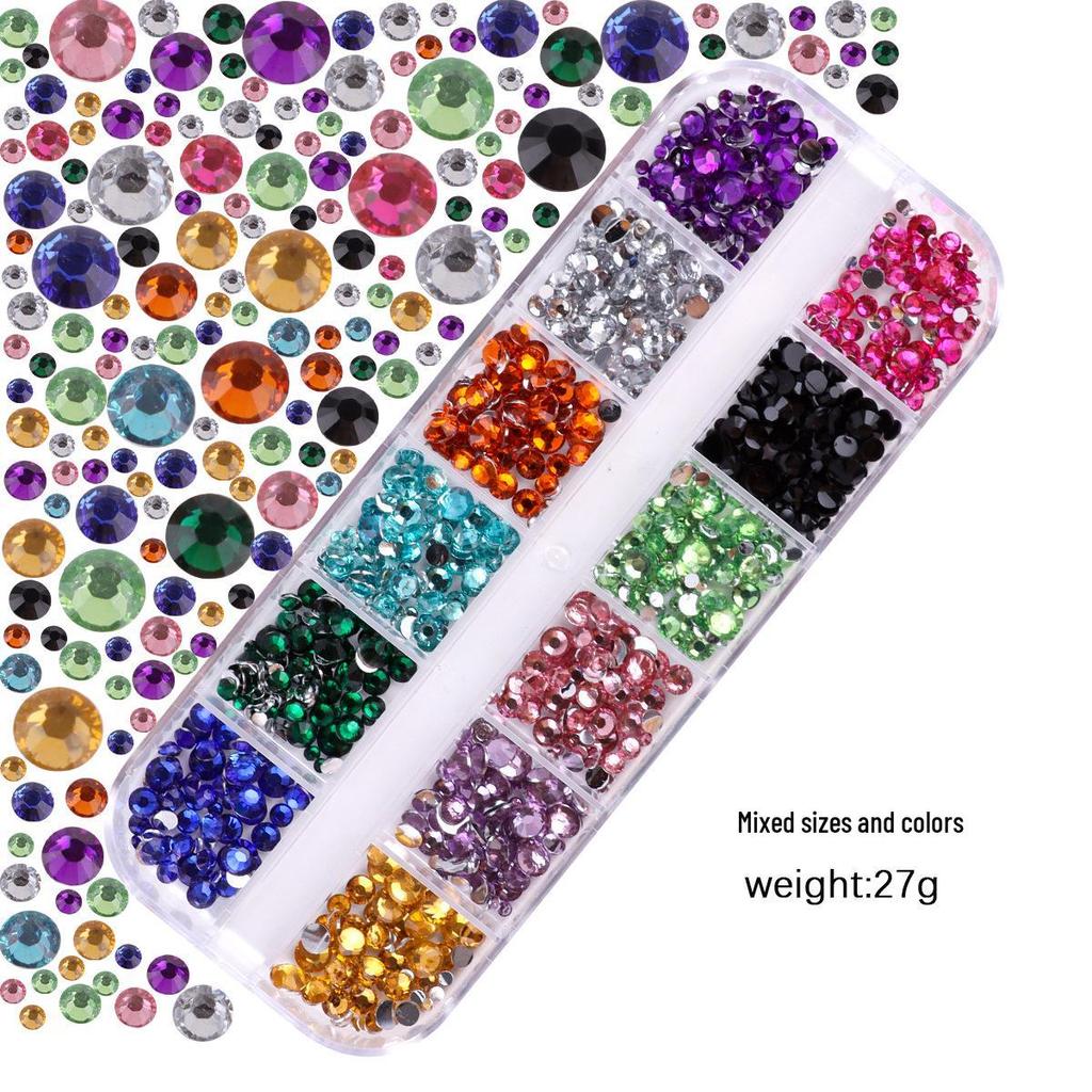 12-Fächer-Box mit gemischten Acrylharz-Strasssteinen mit flachem Boden für DIY Bären-Nagelkunst