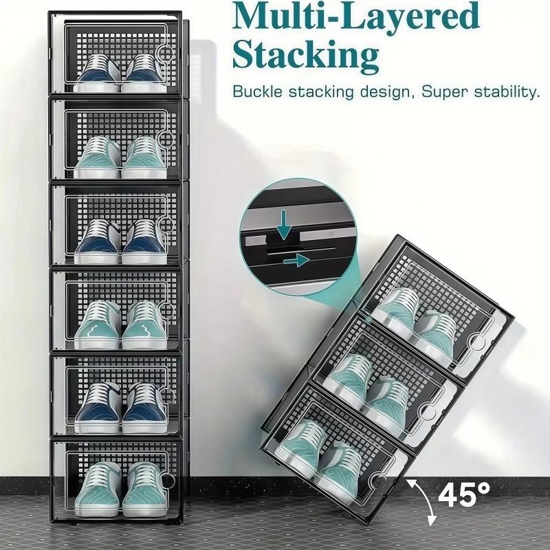 Shoe Box Organizer, Clear Stackable Plastic Storage for Sneakers, Dust-Proof Design To Keep Shoes Visible & Protected