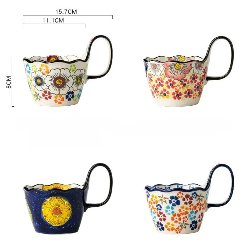 Hand Drawn Ceramic Mugs Creative Handle Coffee Cup Tea Set Large Capacity Heat-resistant Household Breakfast Cup Mark Coffee Mug