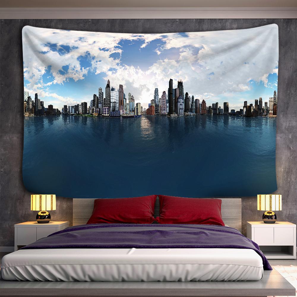 Hot Air Balloon Castle Tapestry Wall Hanging City Building Bohemian Bedspread Travel Mattress Bedroom Background Decor