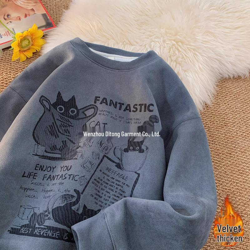 

Men s Heavyweight Suede Fleece Sweatshirt - Autumn/Winter Plush Long Sleeve Round Neck Outerwear L