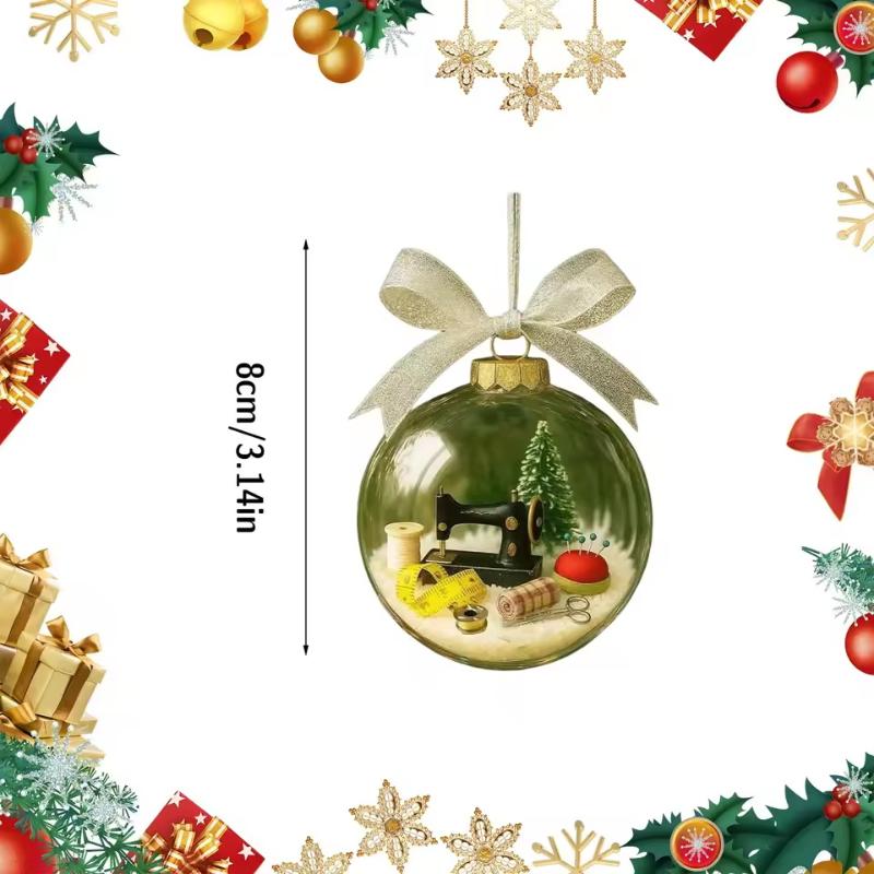 Sewing Machine Design Mini Snow Globe Christmas Ornament for Indoor Wall Door Fireplace.