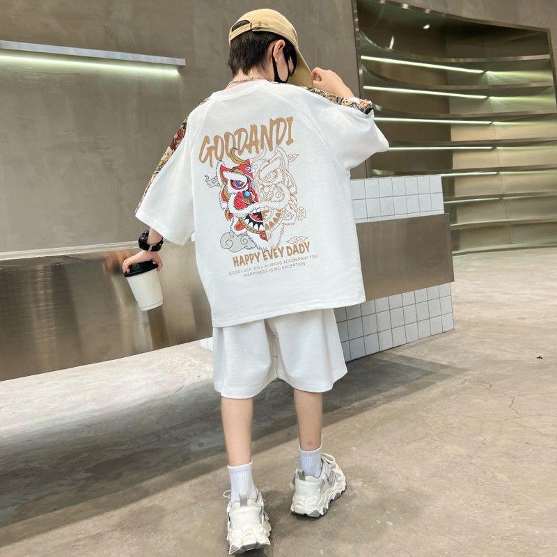 Children's Clothing Boys Summer Short-sleeved Suit New Middle and Large Children Summer Sports Shorts Two-piece Set