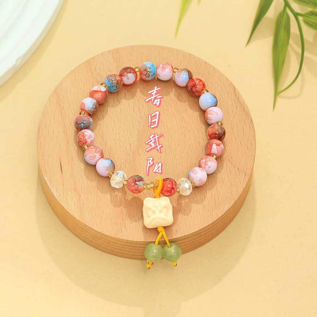 Dopamine glass beaded lion bracelet summer new girlfriend bracelet sweet small fresh candy color women's jewelry
