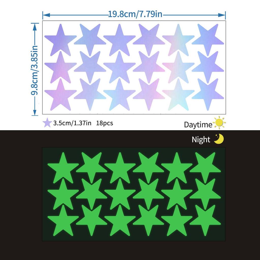 Iridescent Glow-in-the-Dark Star Stickers for Kids' Room, Bedroom, Party, or Window Decoration