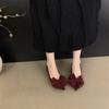2025 Spring/Autumn Black Satin Pointed Toe Bow Stilettos