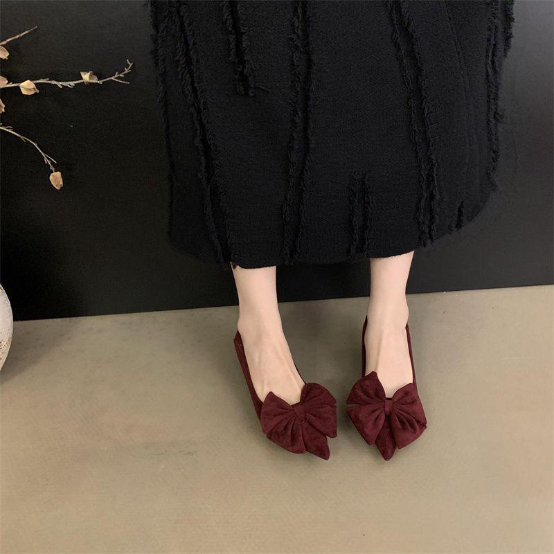 2025 Spring/Autumn Black Satin Pointed Toe Bow Stilettos