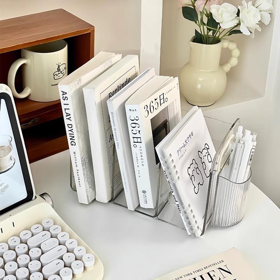 1 SZT. Biurkowy Stojak na Książki Biurko Akrylowy Przezroczysty Pudełko do Przechowywania Organizer na Długopisy Półka na Książki Biuro Dokumenty Student Półka na Książki