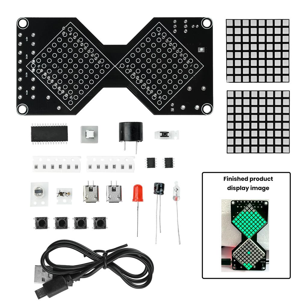 DC 5V LED Dot Matrix Electronic Hourglass DIY Kit Micro USB Interface Gravity Sensing Timer Soldering Practice Electronics DIY C
