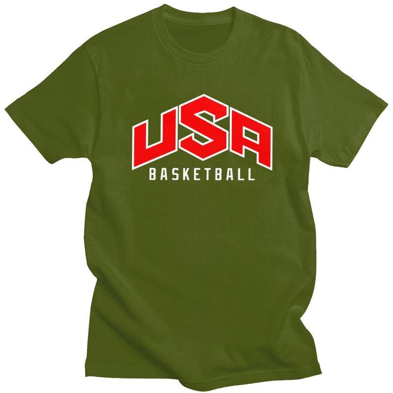 Male USA Basketball T Shirts Round Neck Pure Cotton Short Sleeve TShirt Casual Loose Fit Streetwear Clothes