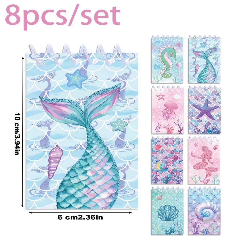 8pcs New Mermaid Theme Pocket Notebooks Stationery Tearable Coil Booklet Portable Mini Notepads