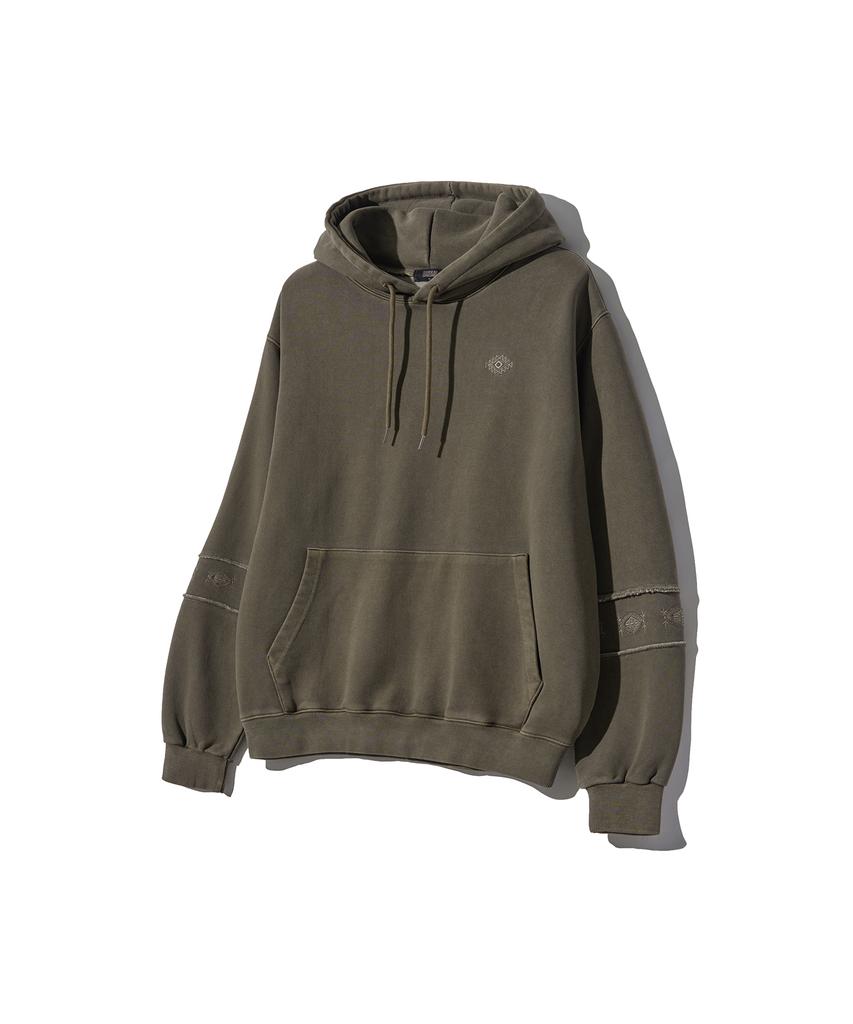 GAKKAI UNIONS Ethnic Sleeve Pigment Hoodie Khaki Mocha