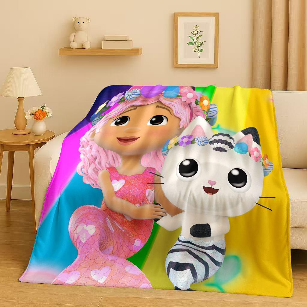 

3D Cute Gabbys Dollhouse Cartoon Flannel Blanket,Ultra Soft Warm Plush Throw for Home Bedroom Bed Sofa Cover Picnic Girl Gift 75x90cm