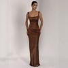 Women’s Satin Maxi Dress – Spaghetti Strap Cami Gown with Side Ruched Detail, Sleeveless Formal Evening Dress for Party Prom & Wedding Guest