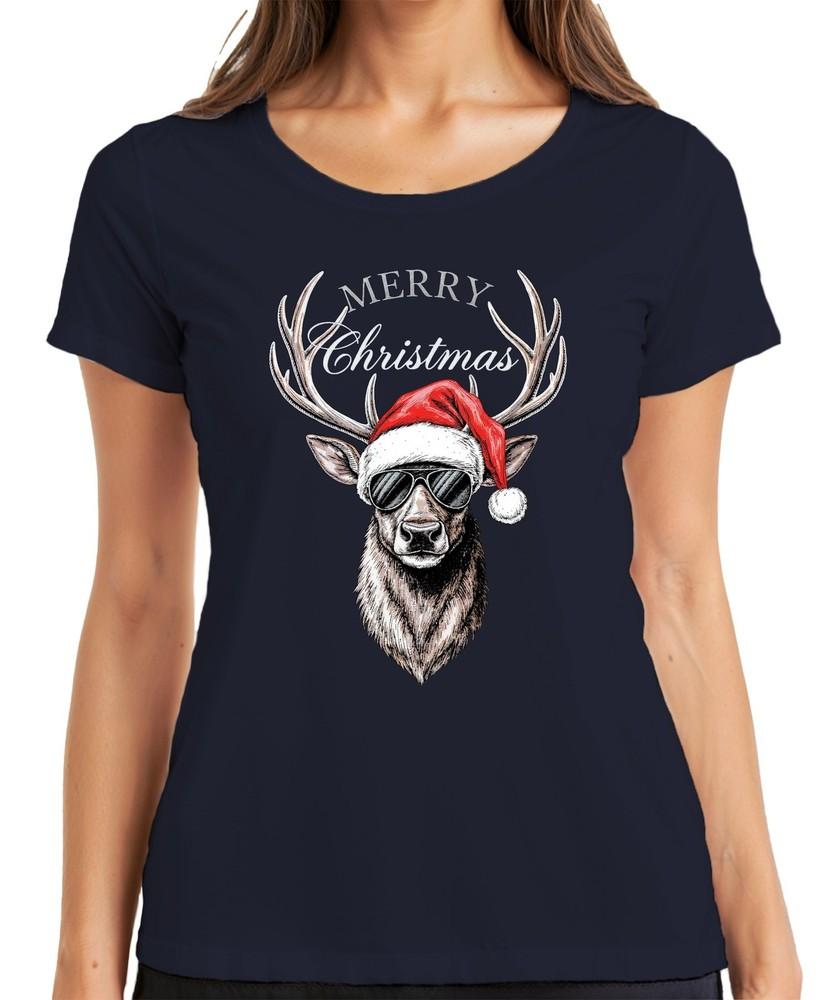 Reindeer Christmas Merry Christmas Santa Hat Sunglasses Unisexs TShirt S