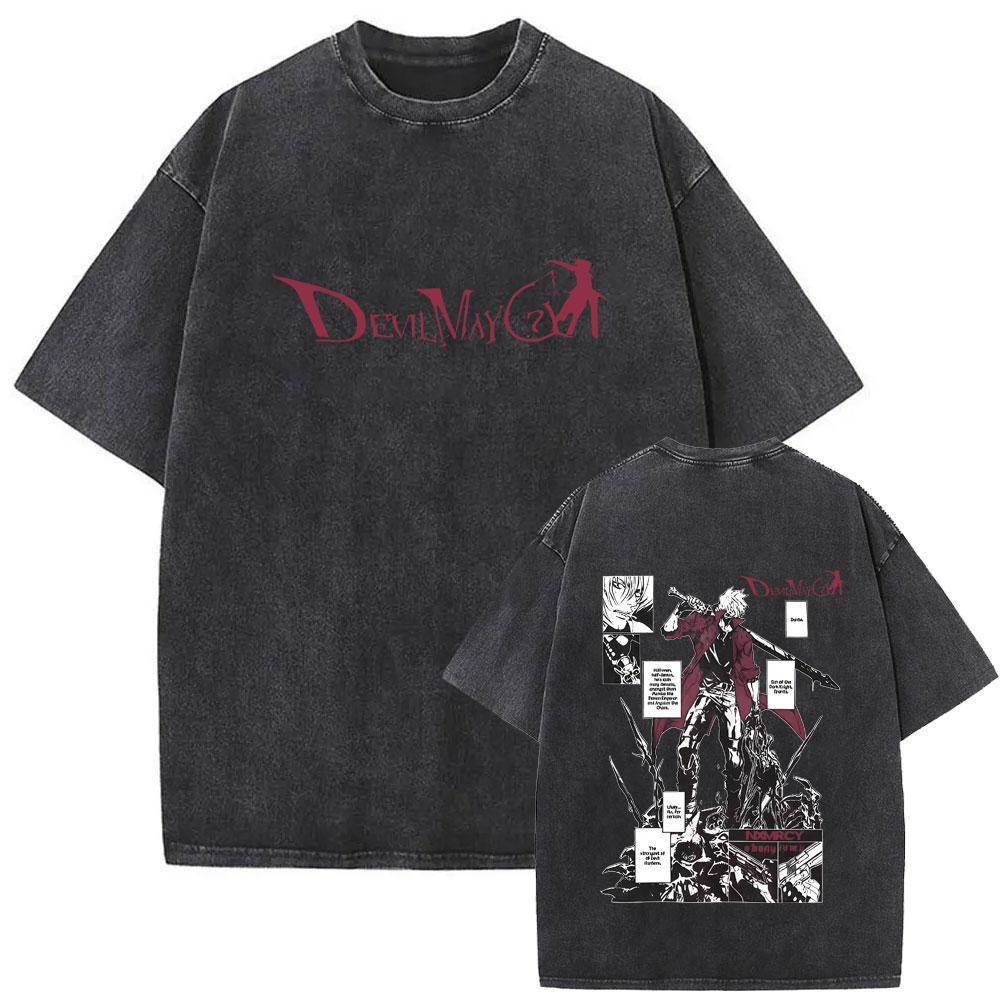 Game Devil May Cry Dante Retro Washed T Shirt Men Women Vintage Gothic Oversized Tshirt Mens Casual Cotton Tshirts Streetwear