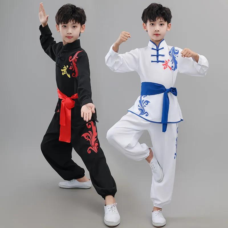 Children's Chinese Style Martial Arts Uniforms Stretch Cotton Practice Uniforms Long-sleeved Martial Arts Hall Boys and Girls Tai Chi Kung Fu Costumes