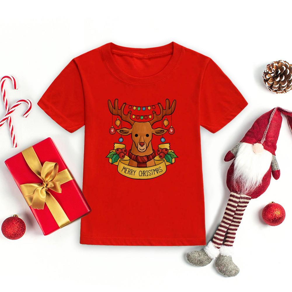 Kids Christmas Shirt Clothes Santa Claus Deer Print Xmas Toddler T-shirt Christmas Party Child Outfits Xmas Holiday Gift T-shirt