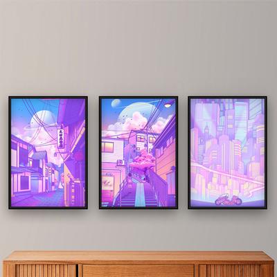 Comics Posters Japan View Street Landscape Print Cartoon Japanese Pop Painting Wall Art Pictures for Living Room Home Decoration